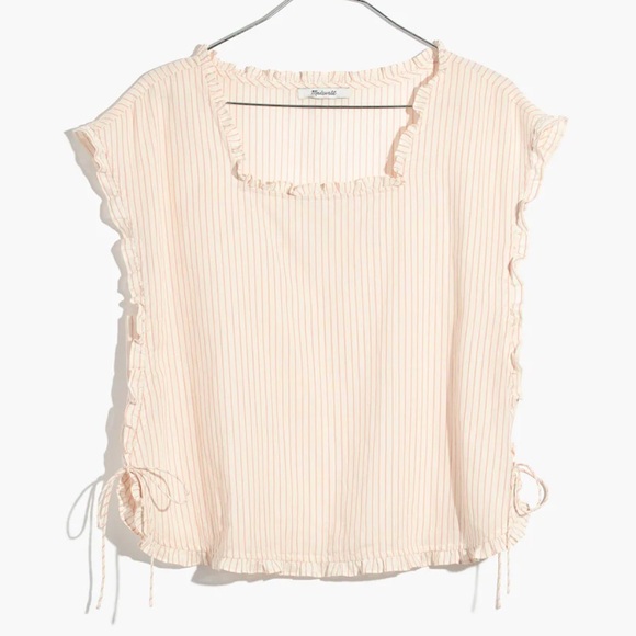 Madewell Ruffled Side-Tie Top in Pink Stripe - Picture 1 of 7